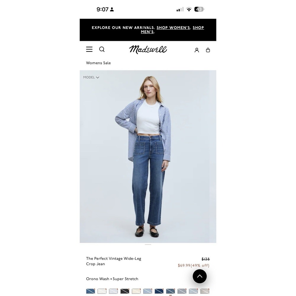 madewell the perfect vintage wide-leg crop jean Size 23
